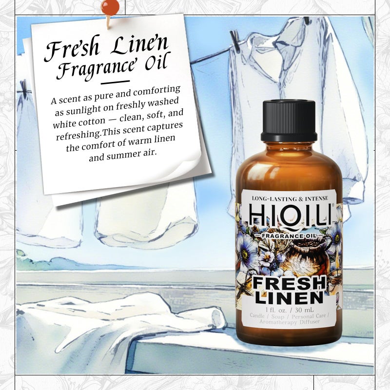 HIQILI Fresh Linen Fragrance Oil for Candle & Room Spray Making, Add to Dryer Balls, Freshie Scents for Essential Oil Diffuser - 1 Fl Oz - Image 2